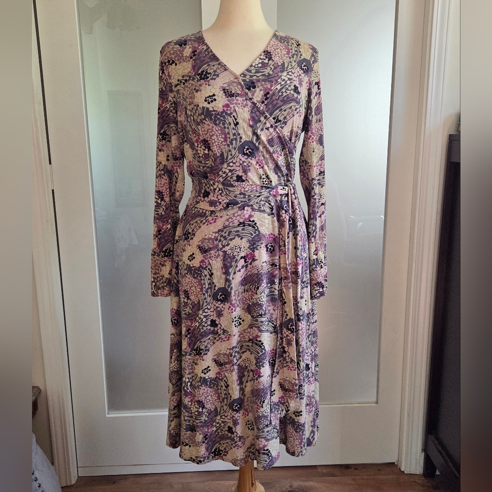 Talbots Purple and Cream Long Sleeve Dress - Picture 1 of 7
